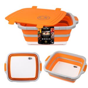 Collapsible BBQ Prep Tub - Includes Cutting Board, LOCKING Lid & Strong Drain Hole for Meal Prep & Marinating | BPA-Free, Food-Grade BBQ & Meat Prep Tubs, Best Grilling Gifts (Black, 8 L)